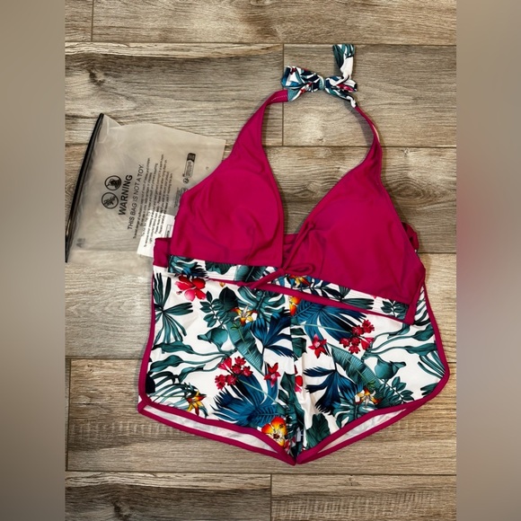 MakeMeChic Women's Halter Top Floral Swim Shorts Bikini Set 2 Piece Swimsuit XL - Picture 9 of 10